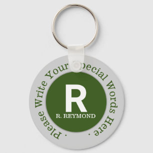monogram & custom text on nice green promo key ring