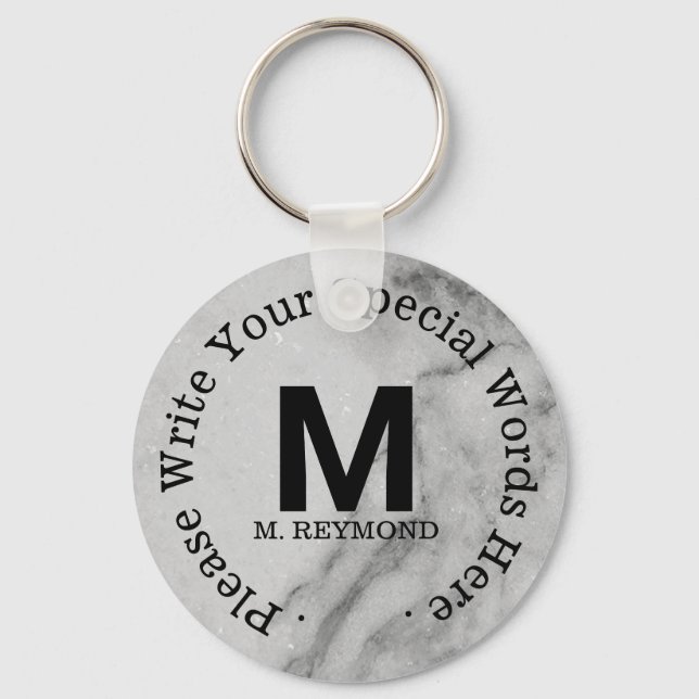 monogram + custom text on promotional key ring (Front)