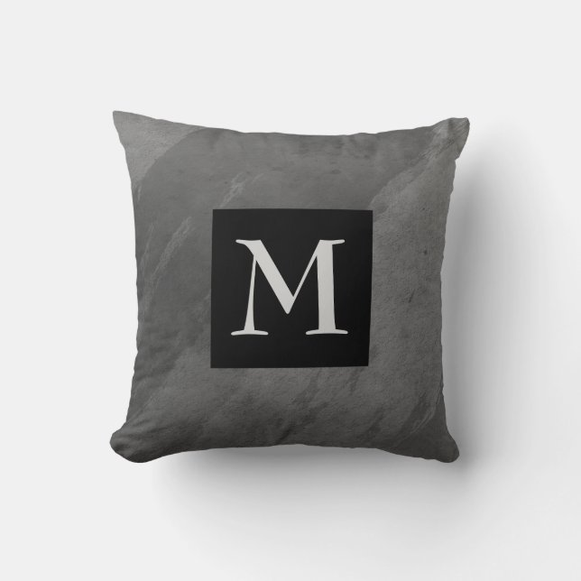 monogram custom throw pillow modern grey (Front)