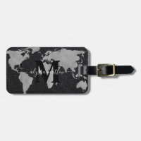 Monogram Custom World Map Black Glitter Custom