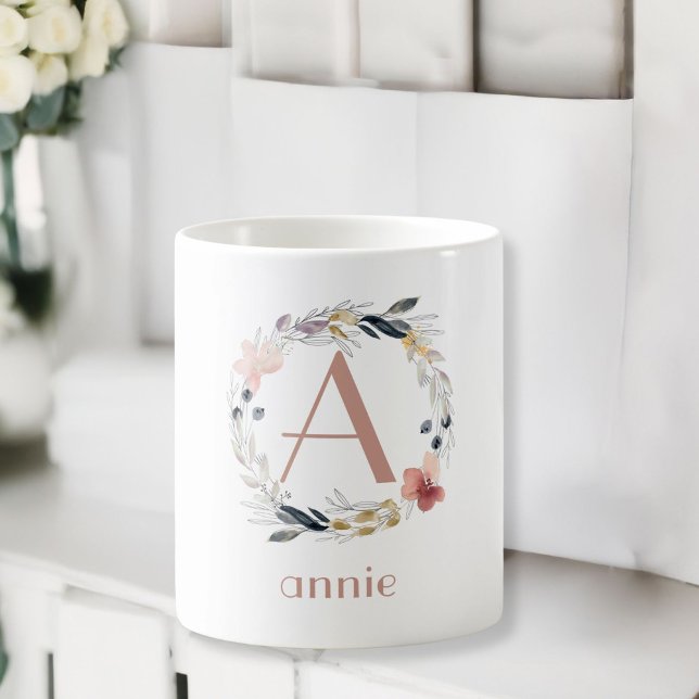 Monogram Customer specific Floral Coffee Mug (Monogram, Name, Customer specific, Floral Coffee Mug.)