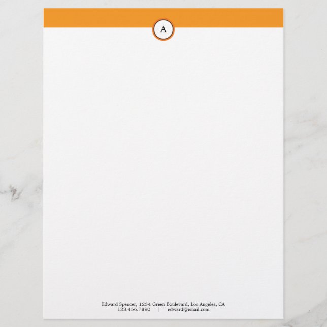 Monogram Customisable Alphabet Orange Letterhead (Front)