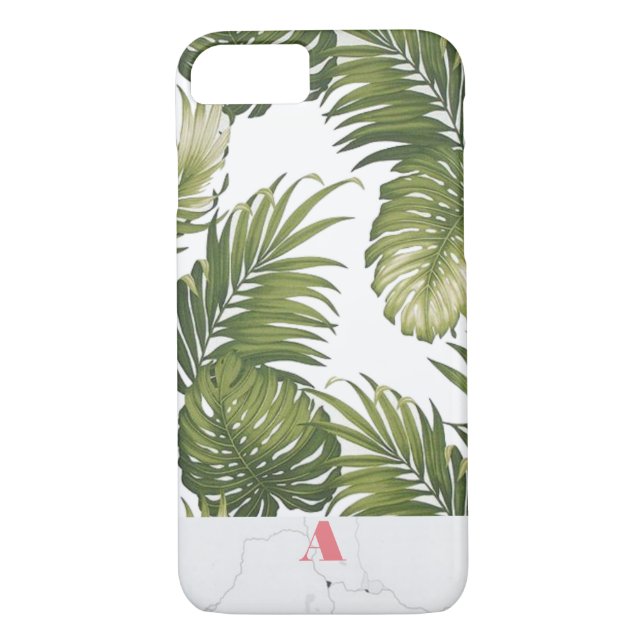 Monogram Customisable Palm Tree Marble Initial Case-Mate iPhone Case (Back)