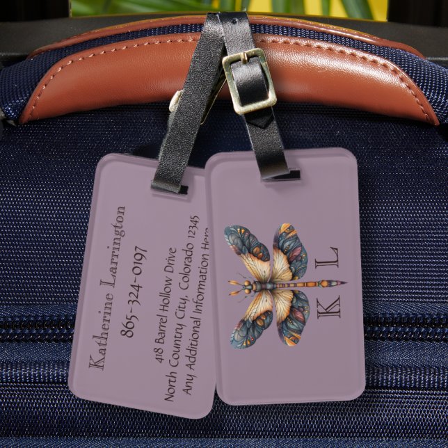 Monogram Customise Personal Info Dragonfly Luggage Tag (Creator Uploaded)
