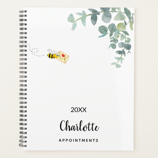 Monogram cute bee eucalyptus greenery planner (Front)