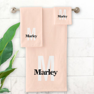Monogram Cute Blush Pink Bold Modern Stylish Chic Bath Towel Set