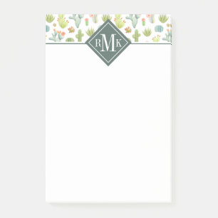 Monogram Cute Cactus Standing Pattern Post-it Notes