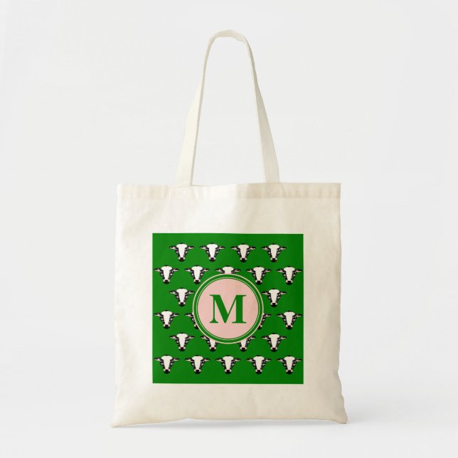 Monogram Cute Cow Face Pattern Tote Bag (Front)