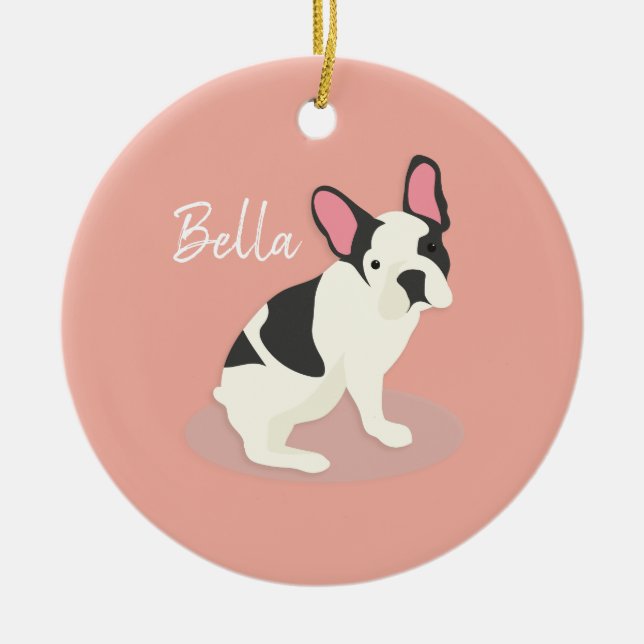 Monogram. Cute French Bulldog. Ceramic Tree Decoration (Front)