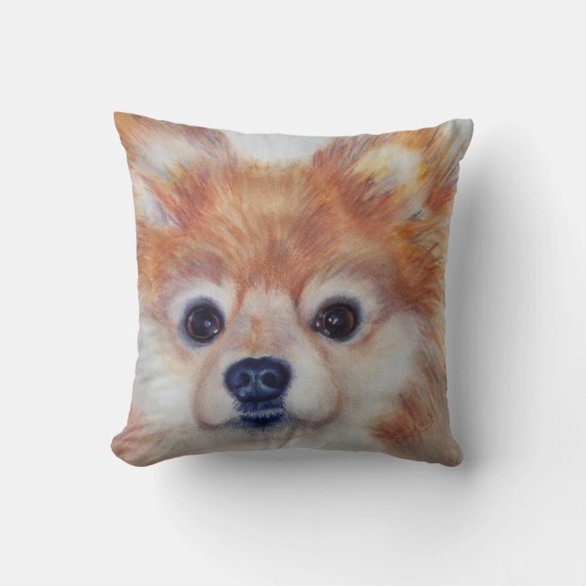 MONOGRAM CUTE GOLDEN POMERANIAN CUSHION (Front)