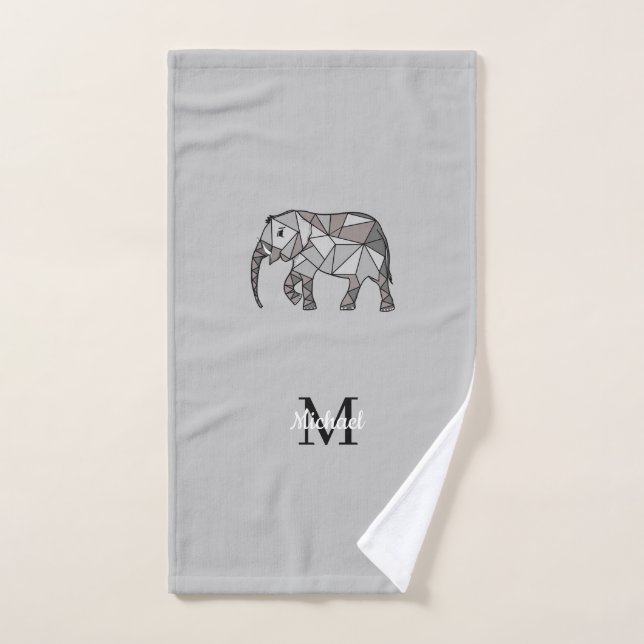 Monogram Cute Graphics Elephant Personalised Black Bath Towel Set (Hand Towel)
