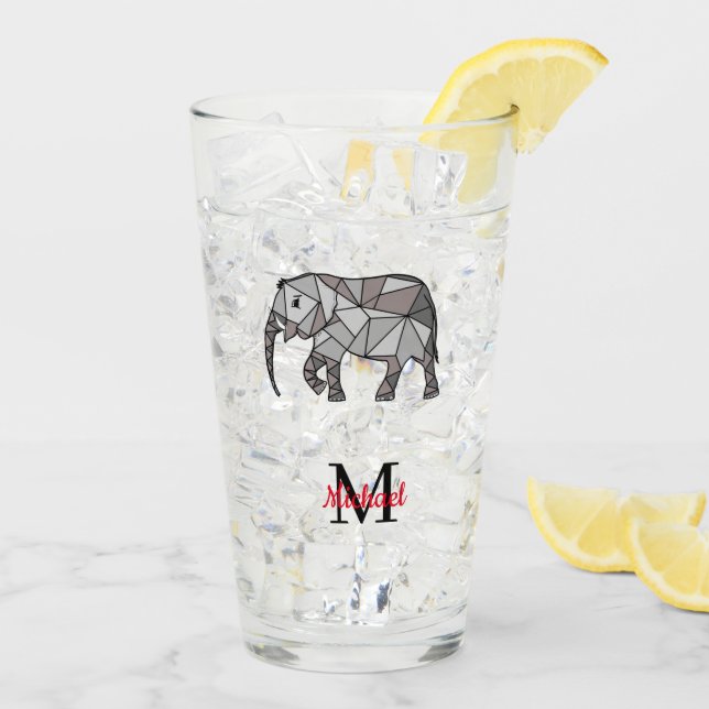 Monogram Cute Graphics Elephant Personalised Black Glass (Back Ice)