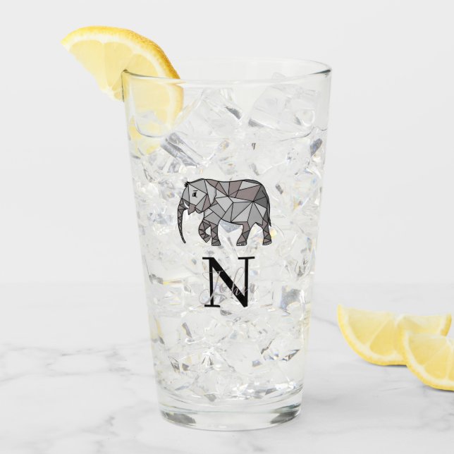Monogram Cute Graphics Elephant Personalised Black Glass (Front Ice)