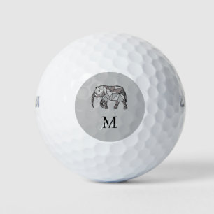 Monogram Cute Graphics Elephant Personalised Black Golf Balls