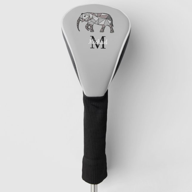 Monogram Cute Graphics Elephant Personalised Black Golf Head Cover (Front)