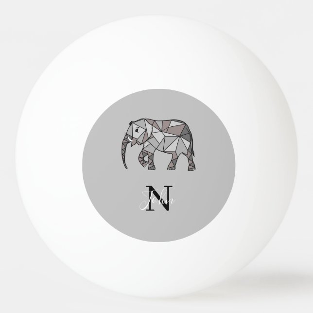 Monogram Cute Graphics Elephant Personalised Black Ping Pong Ball (Back)