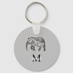 Monogram Cute Graphics Elephant Personalized Black Key Ring