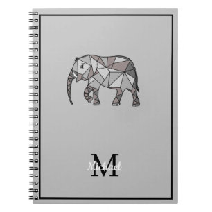 Monogram Cute Graphics Elephant Personalized Black Notebook