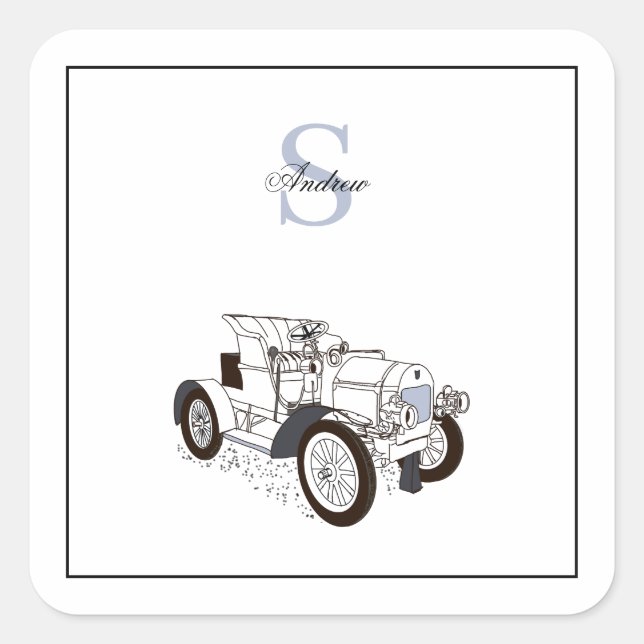 Monogram Cute Graphics Personalised Black Car Square Sticker (Front)