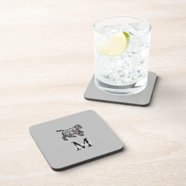 Monogram Cute Graphics Personalised Black Cet Coaster (Right Side)