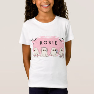 Monogram Cute Halloween Pink Ghosts Spooky T-Shirt