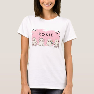 Monogram Cute Halloween Pink Ghosts Spooky T-Shirt