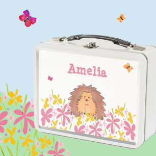 Monogram Cute Hedgehog  Kids  Metal Lunch Box