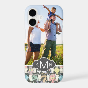 Monogram Cute Hipster Cats Pattern