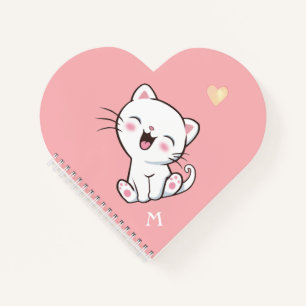 Monogram & Cute Kitty Cat on Light Pink Notebook