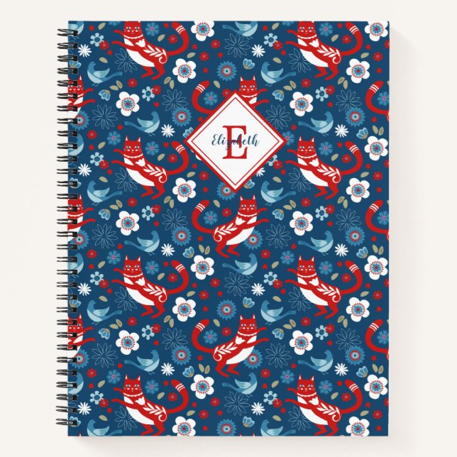 Monogram Cute Kitty Cat Pattern Notebook (Front)