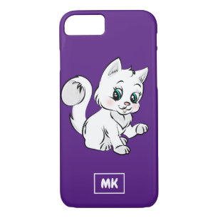 Monogram Cute Little White Kitten Cat Pet Drawing Case-Mate iPhone Case