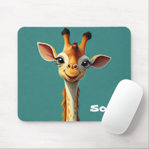Monogram Cute lovely girly giraff for her Blue Mouse Pad