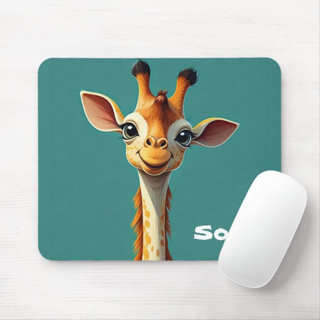 Monogram Cute lovely girly giraff for her Blue Mouse Pad (With Mouse)