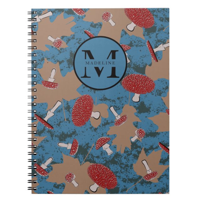 Monogram Cute Mushroom Fungi Pattern Notebook (Front)
