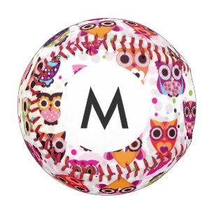 Monogram Cute owl background pattern for kids Baseball