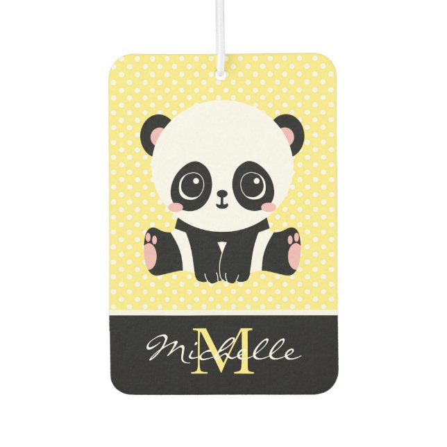 Monogram Cute Panda Bear Personalised Polka Dot Car Air Freshener (Front)