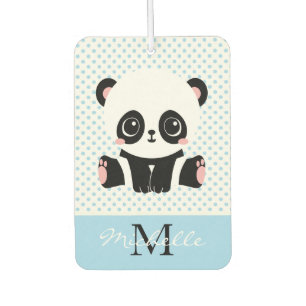 Monogram Cute Panda Bear Personalised Polka Dot Car Air Freshener