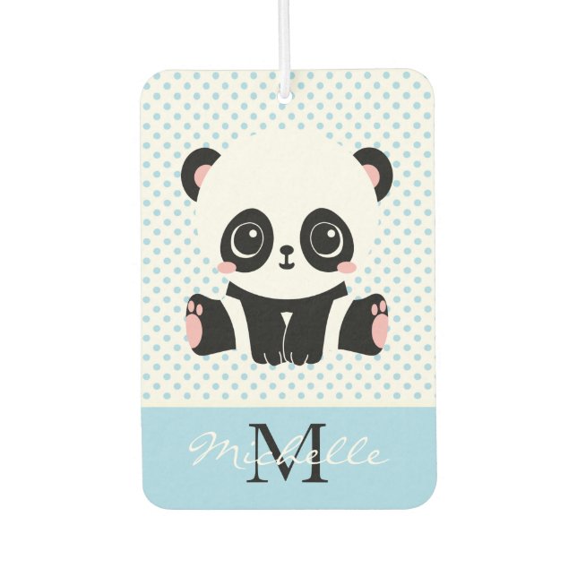 Monogram Cute Panda Bear Personalised Polka Dot Car Air Freshener (Front)