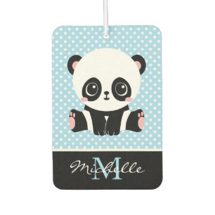 Monogram Cute Panda Bear Personalised Polka Dot Car Air Freshener