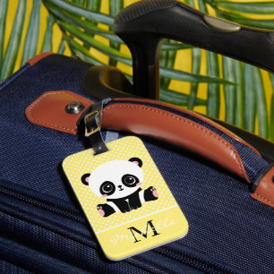 Monogram Cute Panda Bear Personalised Polka Dot Luggage Tag