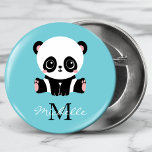 Monogram Cute Panda Personalised Bubble Gum Blue<br><div class="desc">A cute panda bear sitting on the floor on a bubble gum blue background. Personalise with your monogram and name or delete text in text boxes for no name.</div>