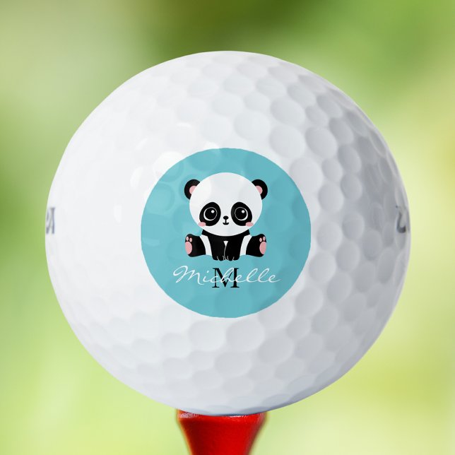 Monogram Cute Panda Personalised Bubble Gum Blue Golf Balls (Creator Uploaded)