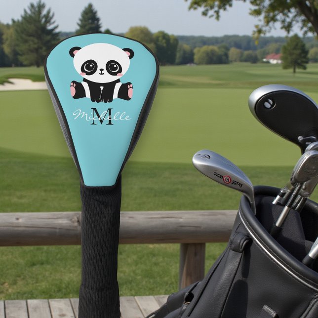 Monogram Cute Panda Personalised Bubble Gum Blue Golf Head Cover (Creator Uploaded)