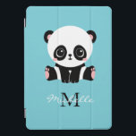Monogram Cute Panda Personalised Bubble Gum Blue iPad Pro Cover<br><div class="desc">A cute panda bear sitting on the floor on a bubble gum blue background. Personalise with your monogram and name or delete text in text boxes for no name.</div>