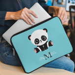 Monogram Cute Panda Personalised Bubble Gum Blue Laptop Sleeve<br><div class="desc">A cute panda bear sitting on the floor on a bubble gum blue background. Personalise with your monogram and name or delete text in text boxes for no name.</div>
