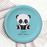 Monogram Cute Panda Personalised Bubble Gum Blue Paper Plate<br><div class="desc">A cute panda bear sitting on the floor on a bubble gum blue background. Personalise with your monogram and name or delete text in text boxes for no name.</div>