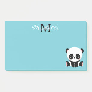 Monogram Cute Panda Personalised Bubble Gum Blue Post-it Notes