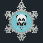 Monogram Cute Panda Personalised Bubble Gum Blue Snowflake Pewter Christmas Ornament<br><div class="desc">A cute panda bear sitting on the floor on a bubble gum blue background. Personalise with your monogram and name or delete text in text boxes for no name.</div>