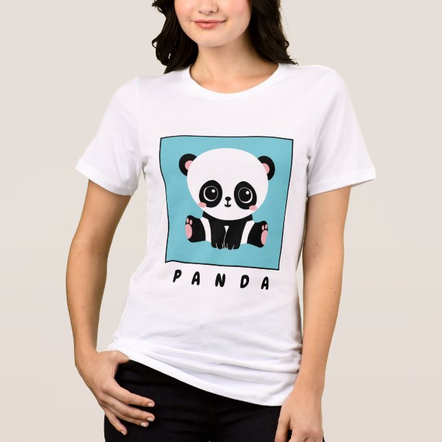 Monogram Cute Panda Personalised Bubble Gum Blue Tri-Blend Shirt (Front)