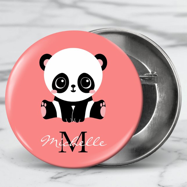 Monogram Cute Panda Personalised Pink 6 Cm Round Badge (Creator Uploaded)
